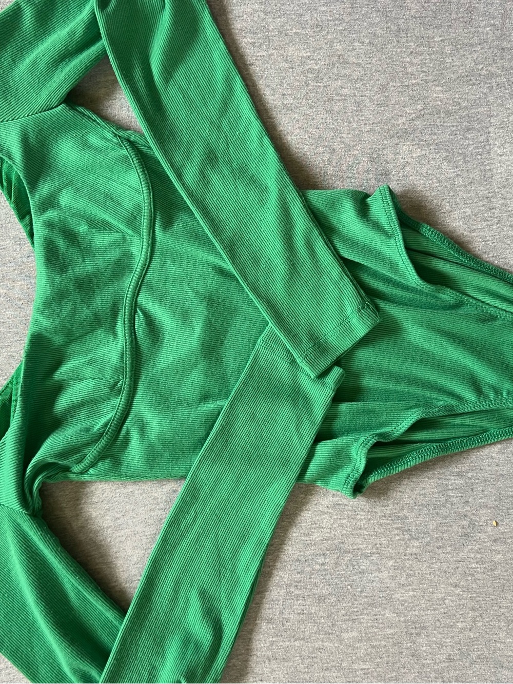 Green Long-Sleeve Ribbed Women's Top